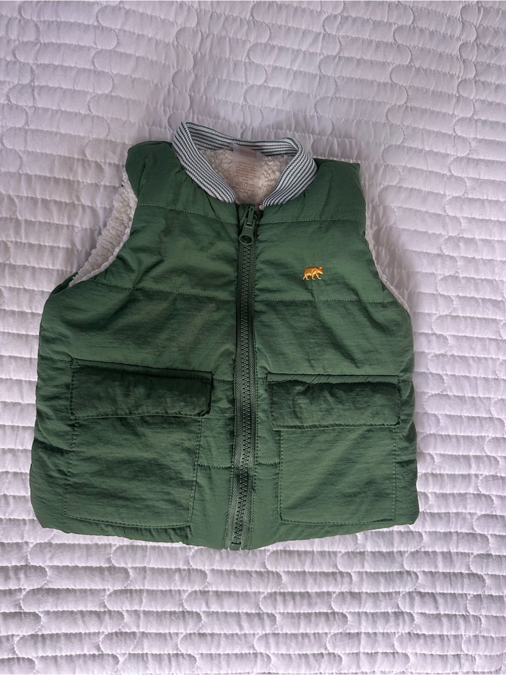 BearPaw Kids Green Puffer Vest with Gold Bear Logo 12M